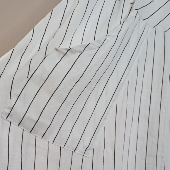 Italian Linen Asymmetric Striped White Sleeveless Maxi Shirt Dress Size S-M - Picture 7 of 16